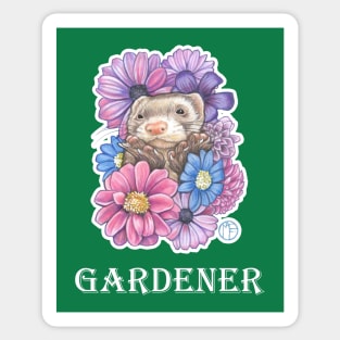 Ferret And Flowers - Gardener - White Outlined Version Sticker